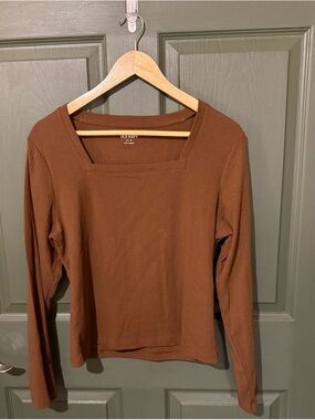 Old Navy Brown Ribbed Long-Sleeve Square Neck Top